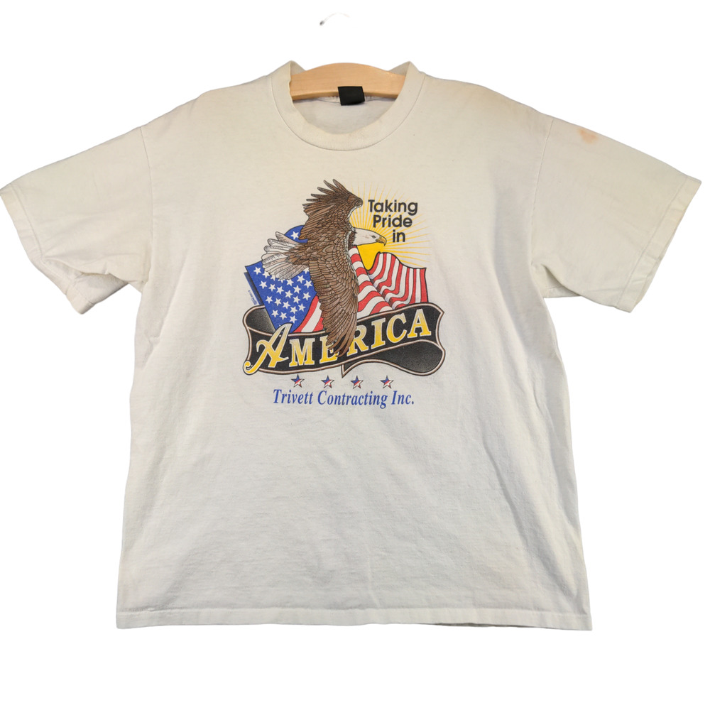 Classic Platinum Men's Patriotic T-Shirt White XL Short Sleeve Vintage Made USA